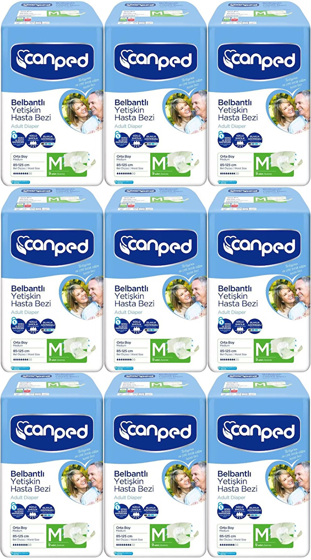 Canped Hasta Bezi Yetişkin Bel Bantlı Polietilen Medium-M Orta Boy 81 Adet (9PK*9)