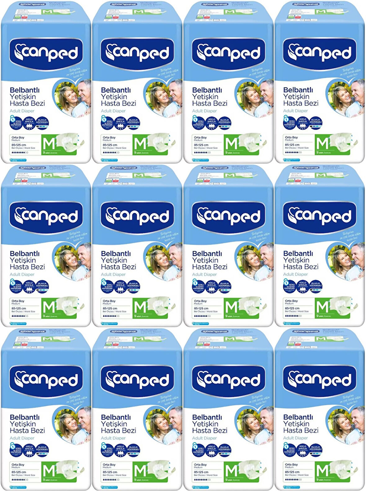 Canped Hasta Bezi Yetişkin Bel Bantlı Polietilen Medium-M Orta Boy 108 Adet (12PK*9)