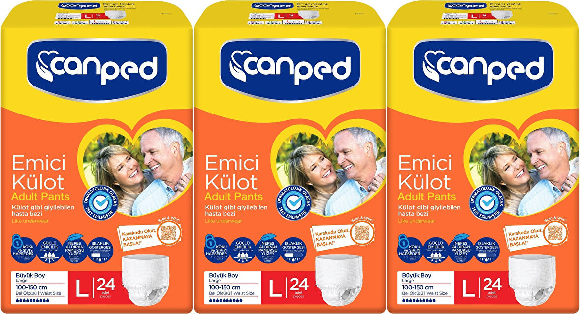 Canped Emici Külot Hasta Yetişkin Bezi L - Büyük - Large 72 Adet (3PK*24)