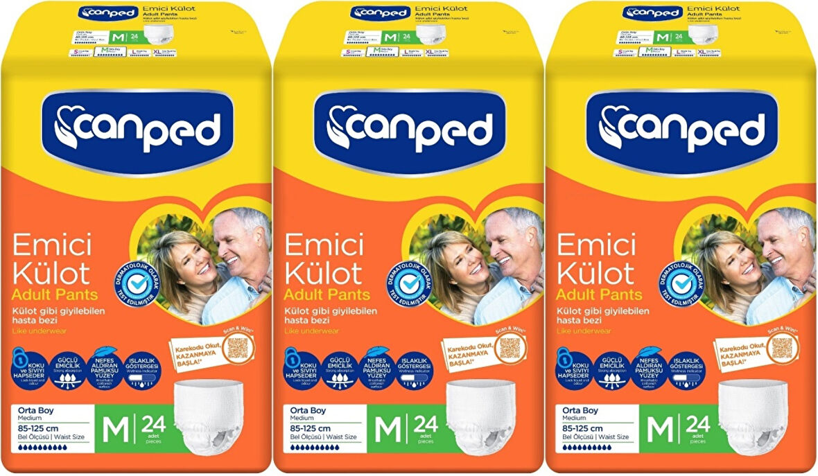Canped Emici Külot Hasta Yetişkin Bezi M - Orta - Medium 72 Adet (3PK*24)