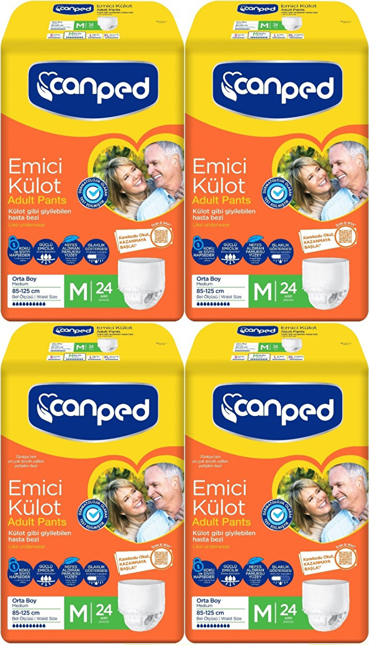 Canped Emici Külot Hasta Yetişkin Bezi M - Orta - Medium 96 Adet (4PK*24)