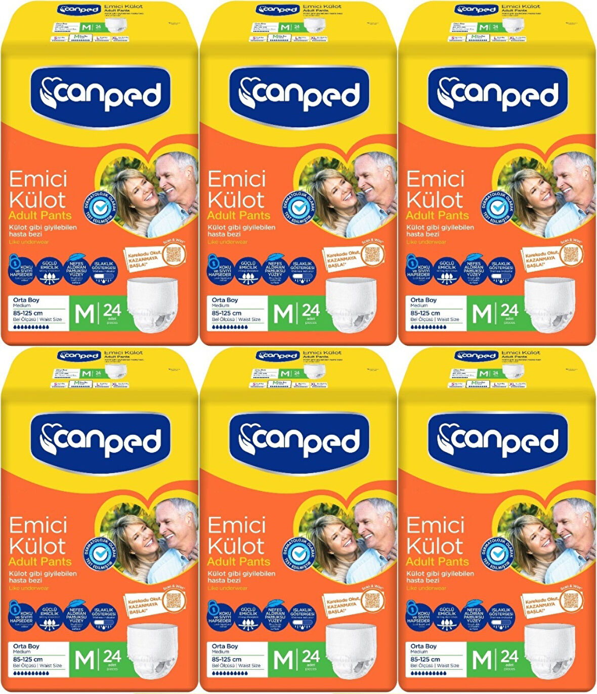 Canped Emici Külot Hasta Yetişkin Bezi M - Orta - Medium 144 Adet (6PK*24)