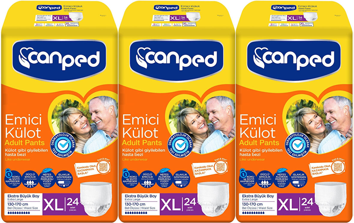 Canped Emici Külot Hasta Yetişkin Bezi XL - Ekstra Büyük - Extra Large 72 Adet (3PK*24)