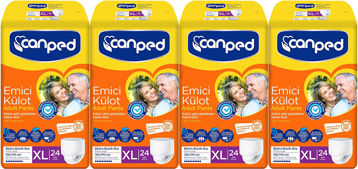 Canped Emici Külot Hasta Yetişkin Bezi XL - Ekstra Büyük - Extra Large 96 Adet (4PK*24)
