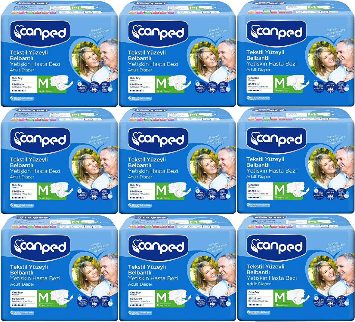 Canped Hasta Bezi Yetişkin Bel Bantlı Tekstil Yüzey M - Orta - Medium 162 (9PK*18)