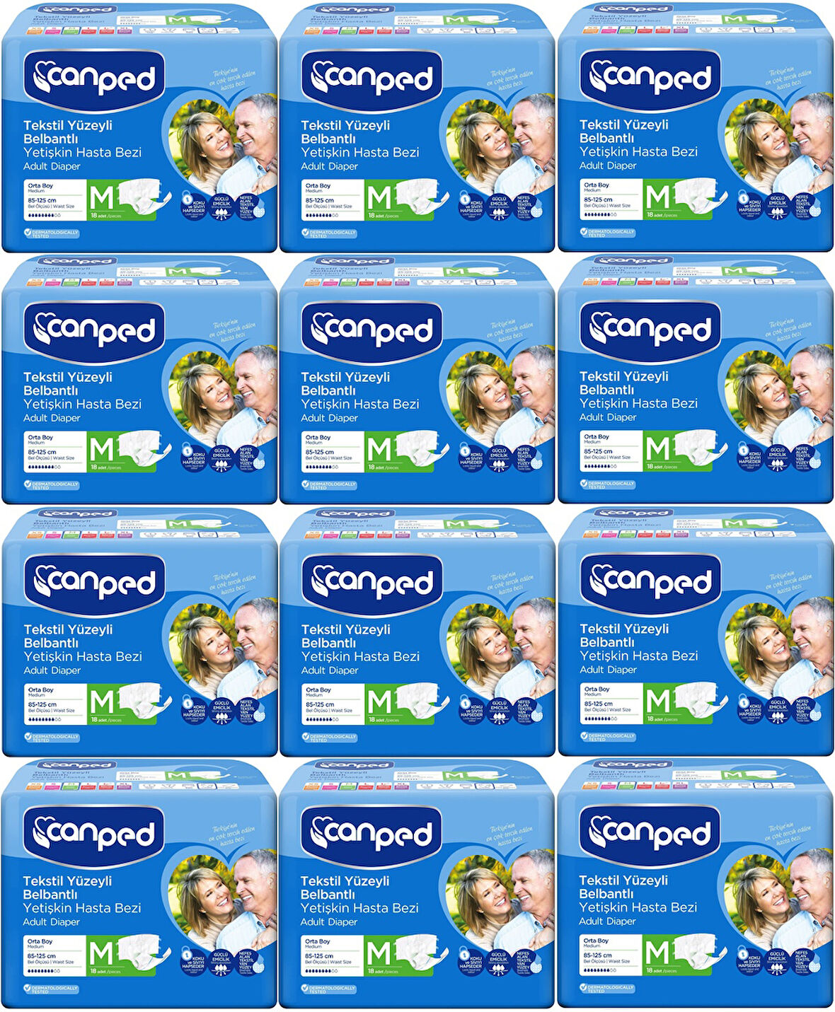 Canped Hasta Bezi Yetişkin Bel Bantlı Tekstil Yüzey M - Orta - Medium 216 (12PK*18)