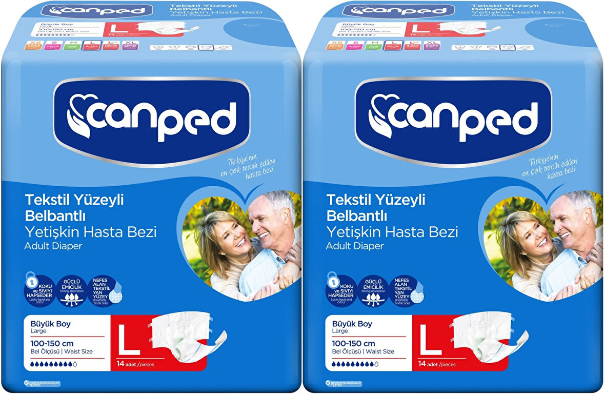 Canped Hasta Bezi Yetişkin Bel Bantlı Tekstil Yüzey L - Büyük - Large 28 Adet (2PK*14)