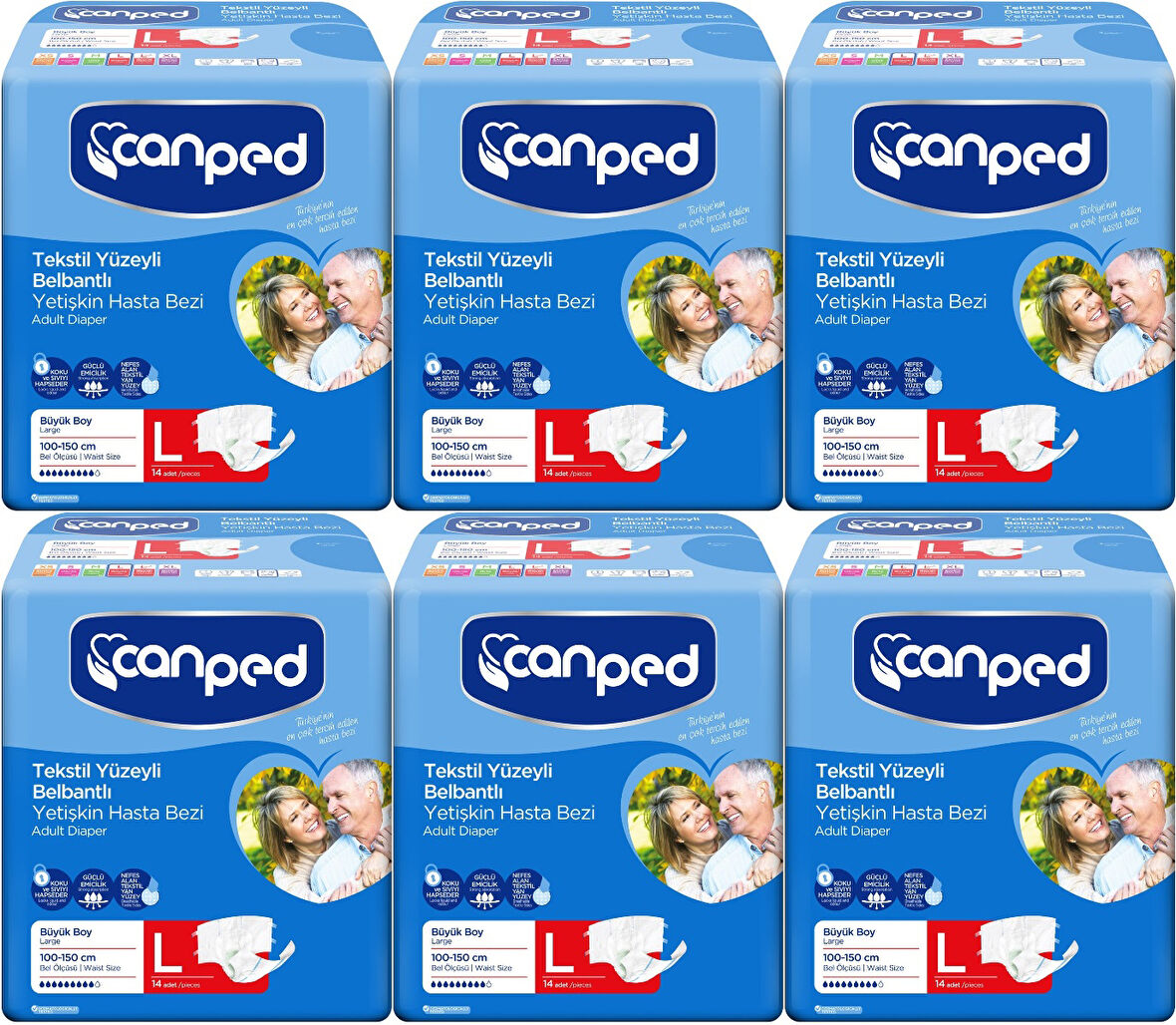 Canped Hasta Bezi Yetişkin Bel Bantlı Tekstil Yüzey L - Büyük - Large 84 Adet (6PK*14)