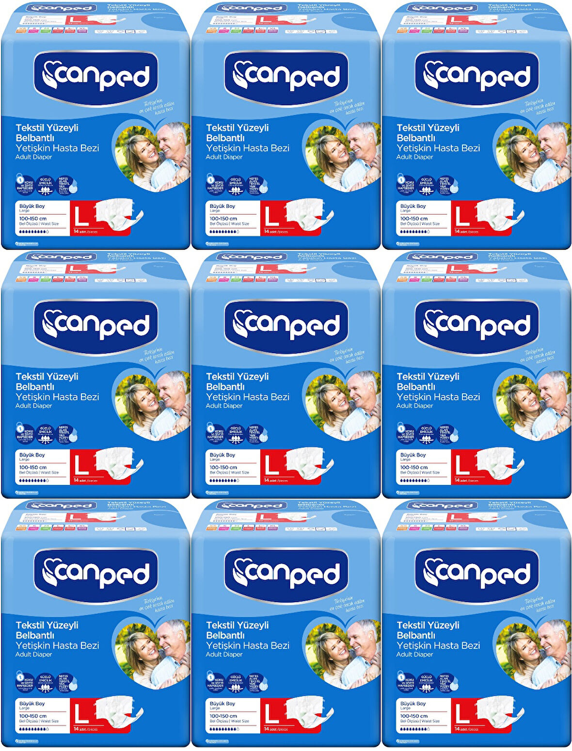 Canped Hasta Bezi Yetişkin Bel Bantlı Tekstil Yüzey L - Büyük - Large 126 Adet (9PK*14)