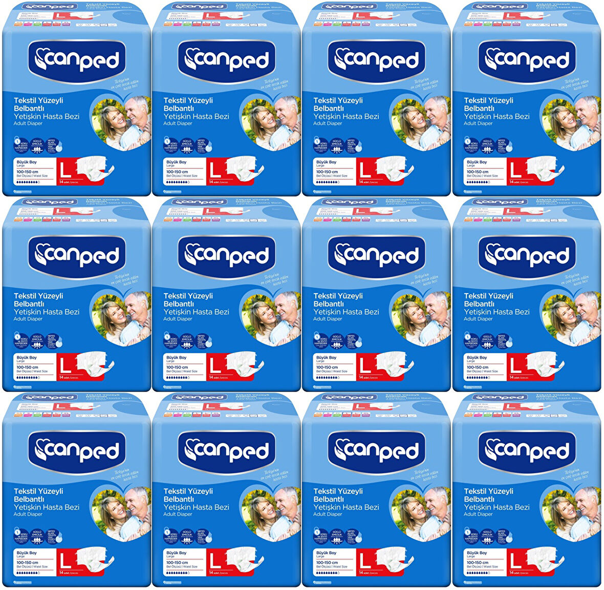 Canped Hasta Bezi Yetişkin Bel Bantlı Tekstil Yüzey L - Büyük - Large 168 Adet (12PK*14)