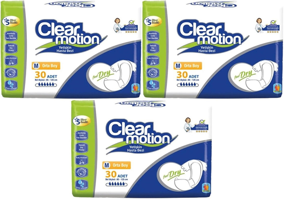 Clearmotion Yetişkin Hasta Bezi Bel Bantlı M - Orta - Medium 90 Adet (3PK*30)