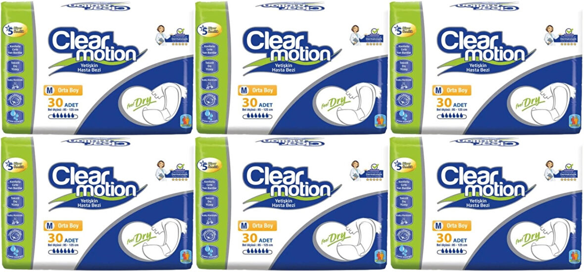 Clearmotion Yetişkin Hasta Bezi Bel Bantlı M - Orta - Medium 180 Adet (6PK*30)