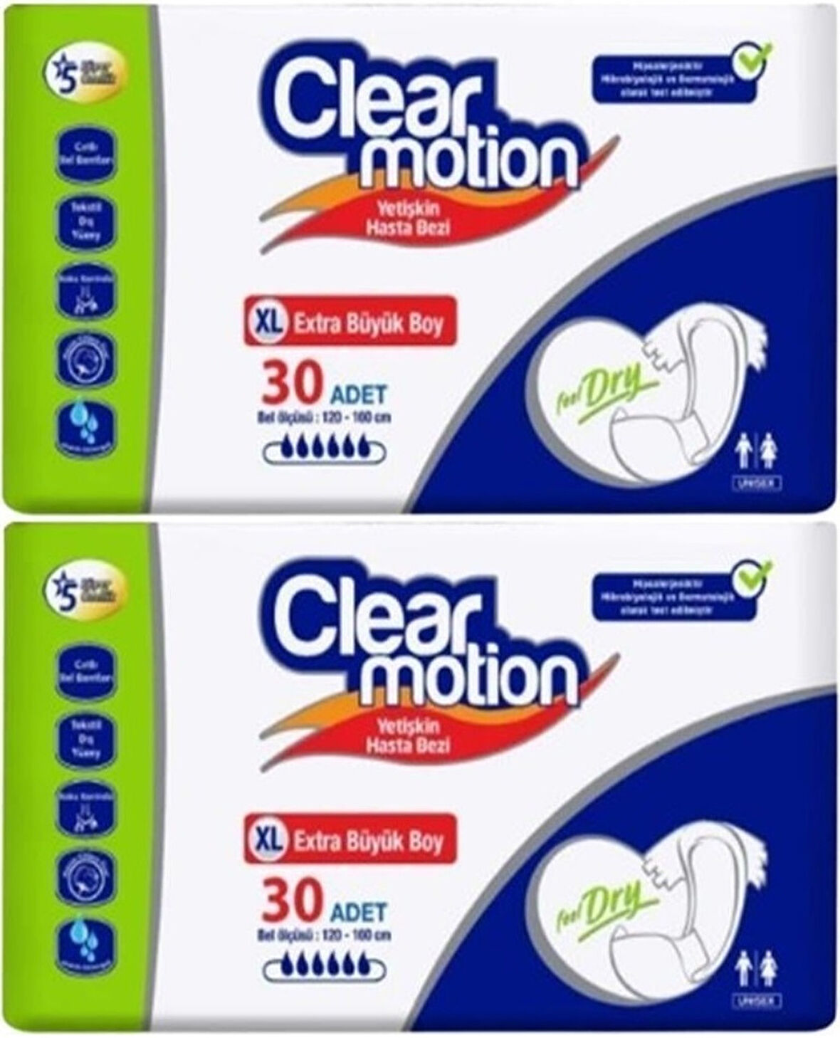 Clearmotion Yetişkin Hasta Bezi Bel Bantlı XL - Ekstra Büyük - Extra Large 60 Adet (2PK*30)