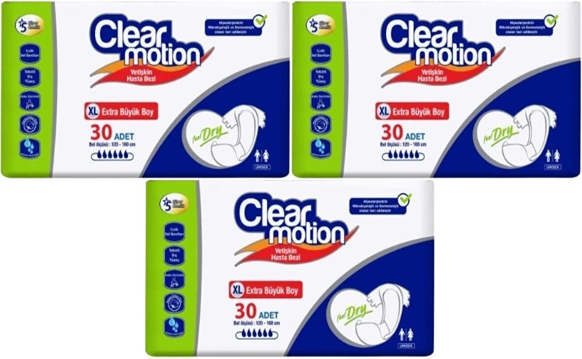 Clearmotion Yetişkin Hasta Bezi Bel Bantlı XL - Ekstra Büyük - Extra Large 90 Adet (3PK*30)