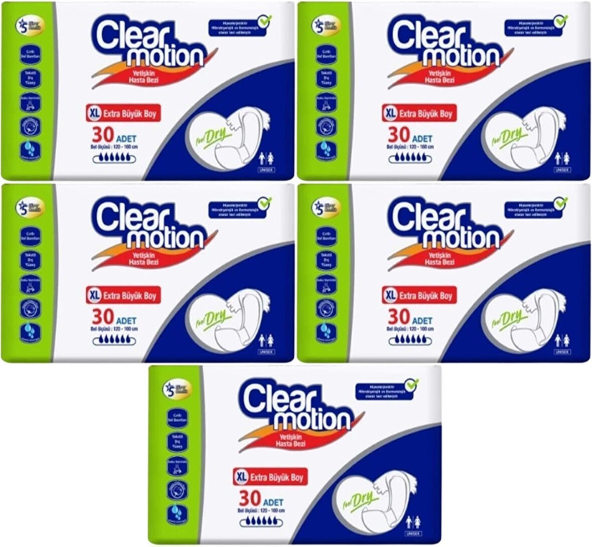 Clearmotion Yetişkin Hasta Bezi Bel Bantlı XL - Ekstra Büyük - Extra Large 150 Adet (5PK*30)
