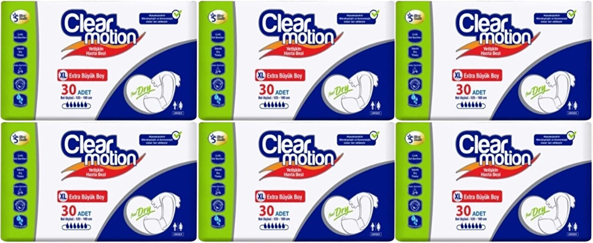 Clearmotion Yetişkin Hasta Bezi Bel Bantlı XL - Ekstra Büyük - Extra Large 180 Adet (6PK*30)