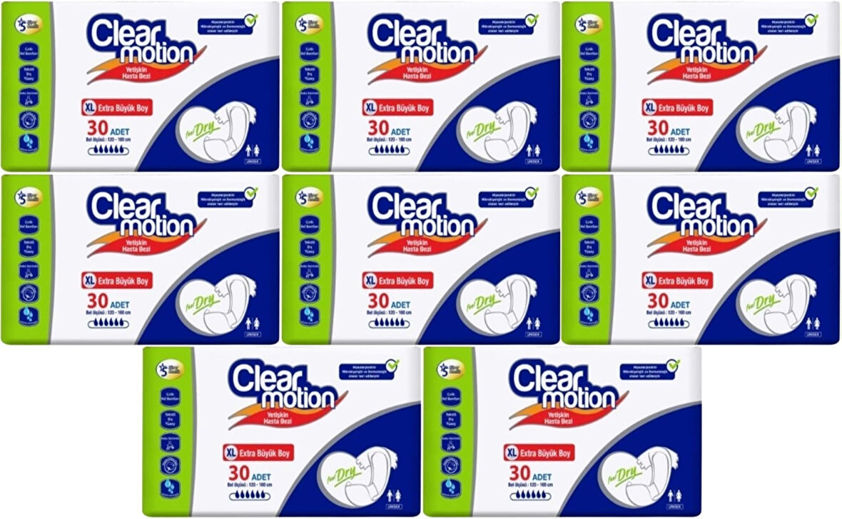 Clearmotion Yetişkin Hasta Bezi Bel Bantlı XL - Ekstra Büyük - Extra Large 240 Adet (8PK*30)