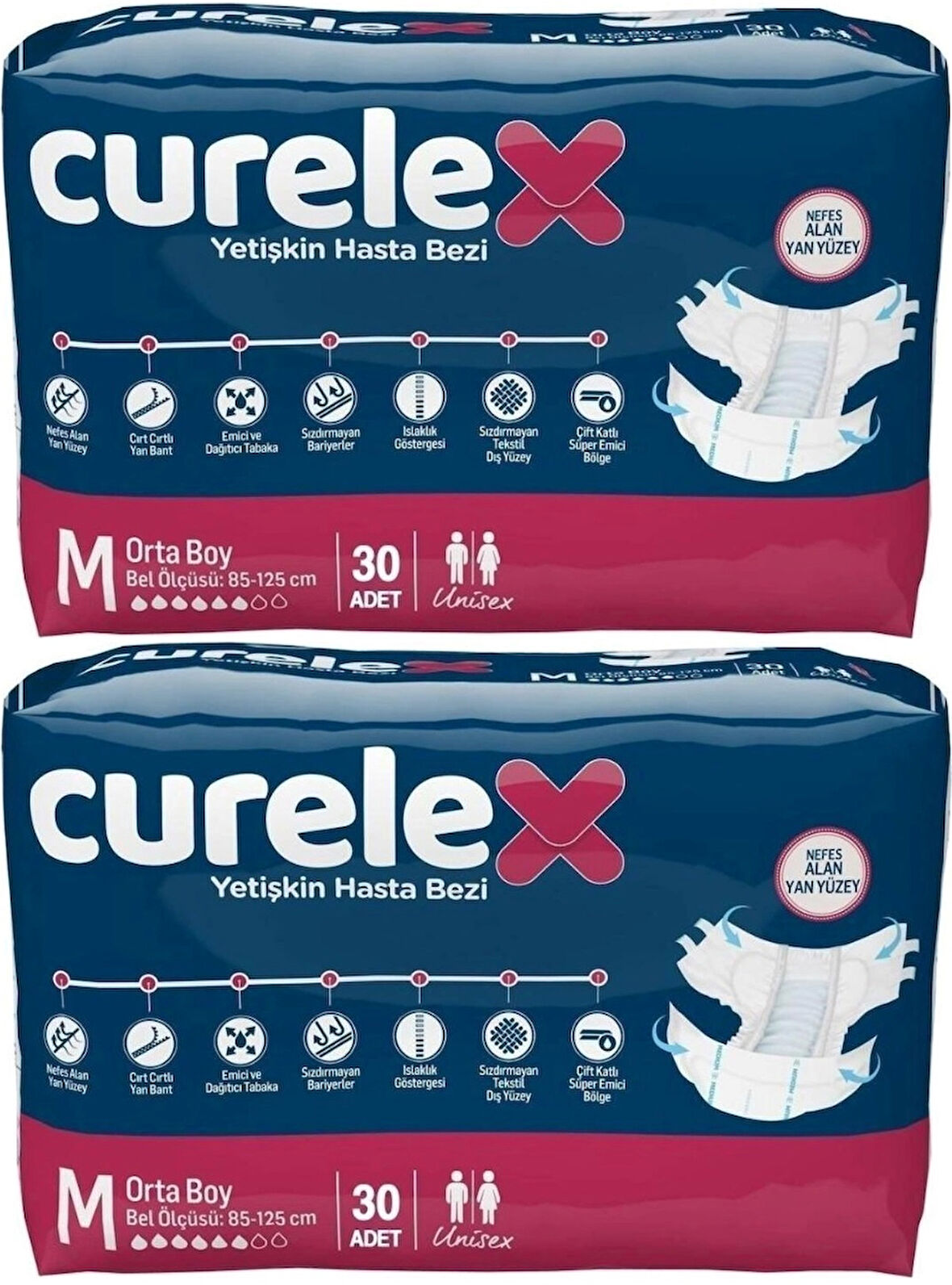 Curelex Hasta Bezi Yetişkin Bel Bantlı Tekstil Yüzey M-Orta Boy 60 Adet Tekli Pk (2PK*30)