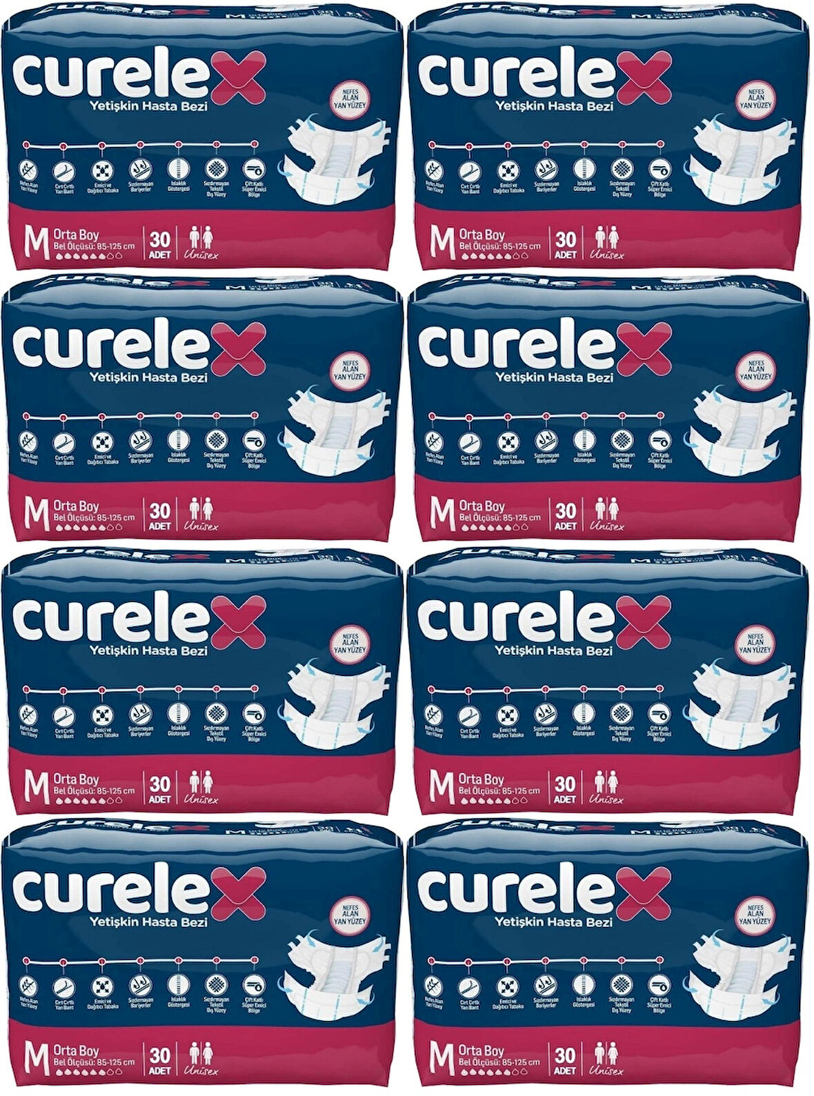 Curelex Hasta Bezi Yetişkin Bel Bantlı Tekstil Yüzey M-Orta Boy 240 Adet Tekli Pk (8PK*30)