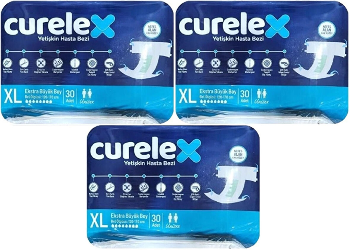 Curelex Hasta Bezi Yetişkin Bel Bantlı Tekstil Yüzey XL-Extra Large Boy 90 Adet Tekli Pk (3PK*30)