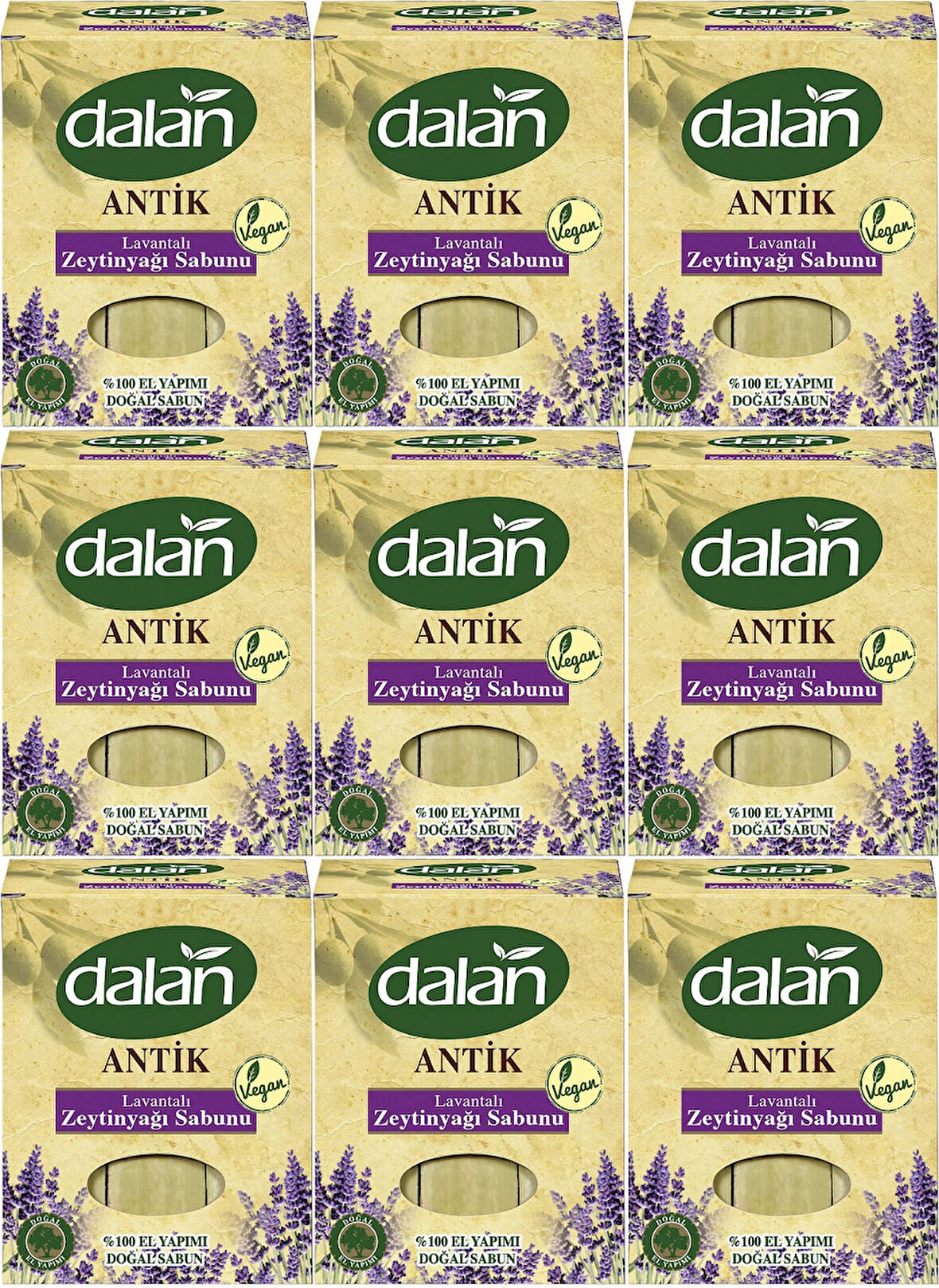 Dalan Antik Defneli Zeytinyağı Sabunu 900GR Lavantalı (9 Lu Set)