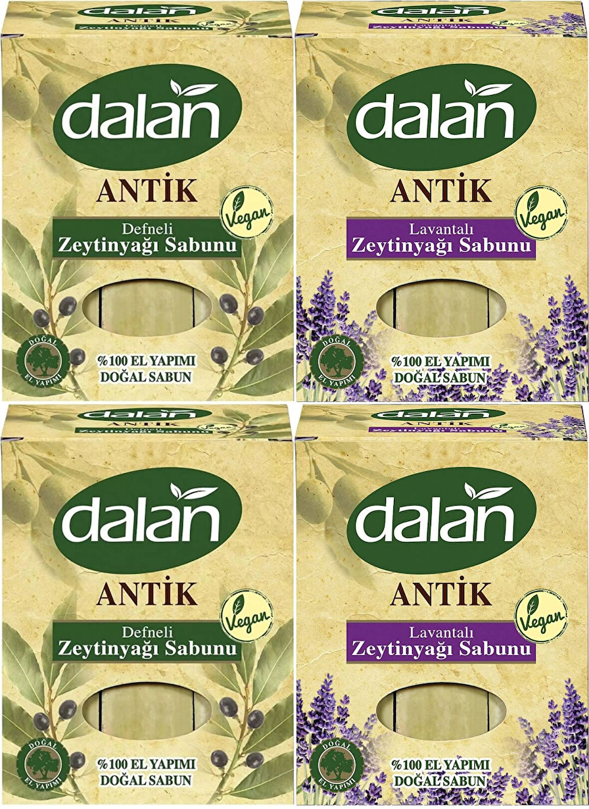 Dalan Antik Defneli Zeytinyağı Sabunu 900GR (Klasik & Lavantalı) (Karma 4 Lü Set)