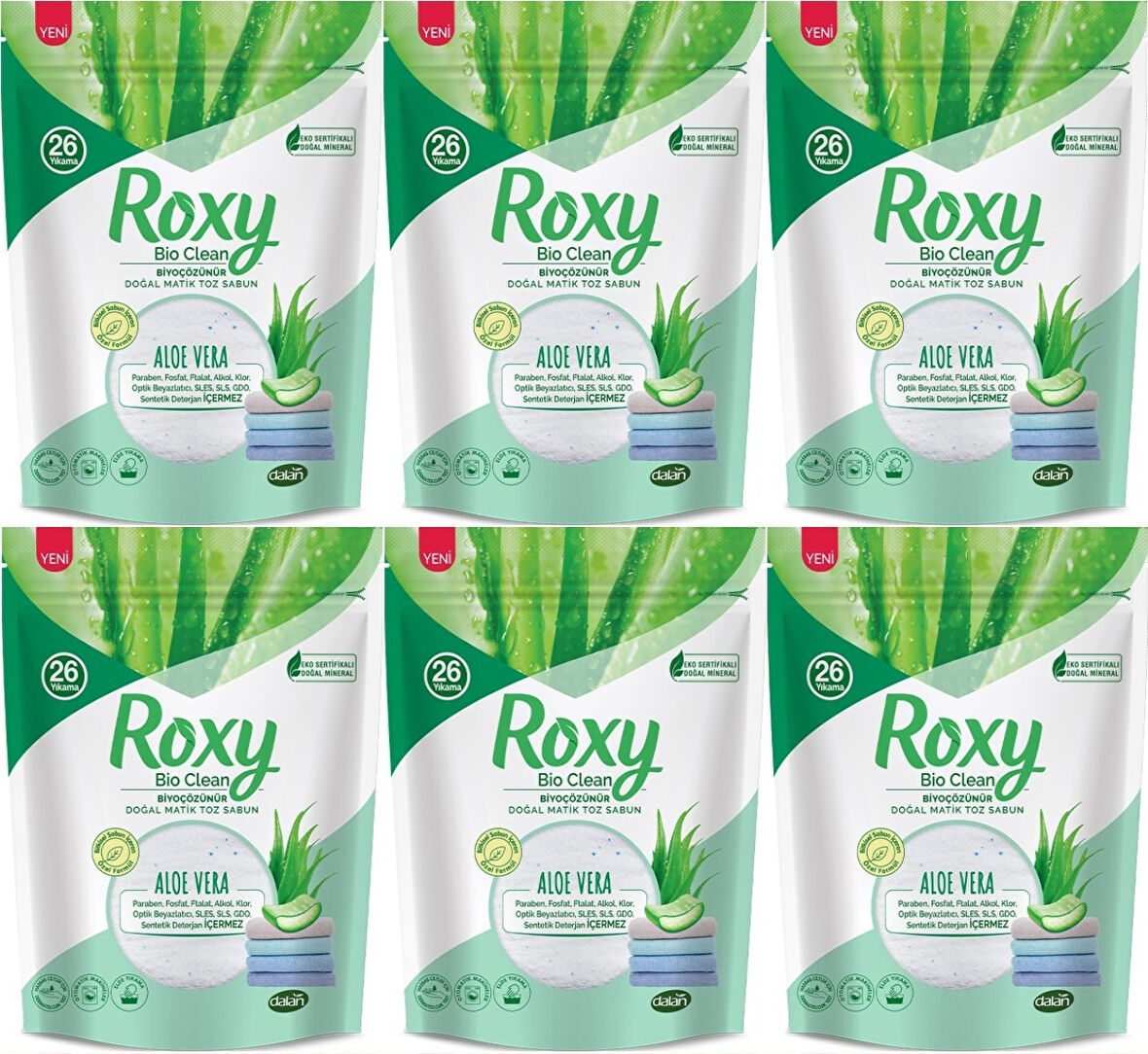 Dalan Roxy Bio Clean Matik Sabun Tozu 800GR Aloe Vera (6 Lı Set) (156 Yıkama)