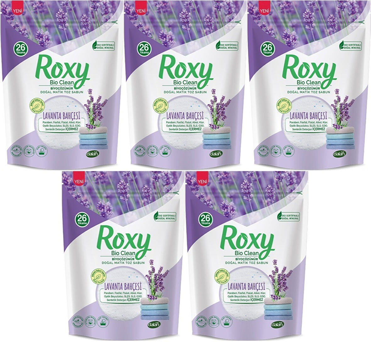 Dalan Roxy Bio Clean Matik Sabun Tozu 800GR Lavanta Bahçesi (5 Li Set) (130 Yıkama)