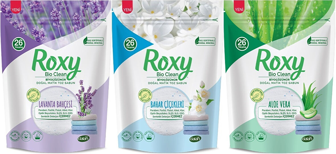 Dalan Roxy Bio Clean Matik Sabun Tozu 800GR Karma 3 Lü Set (Lavanta/Bahar/Aloe Vera) (78 Yıkama)