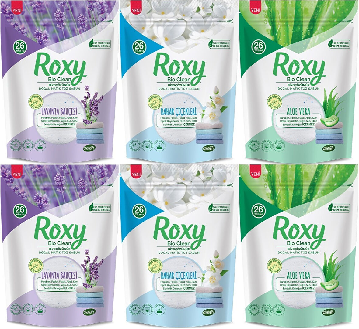 Dalan Roxy Bio Clean Matik Sabun Tozu 800GR Karma 6 Lı Set (Lavanta/Bahar/Aloe Vera) (156 Yıkama)