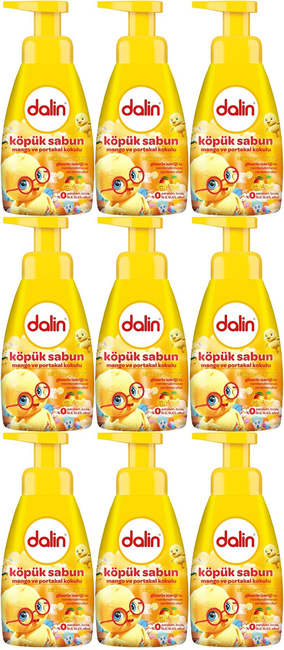 Dalin Köpük Sabun 200ML Mango ve Portakal Kokulu Çoçuklarınız İçin (9 Lu Set)