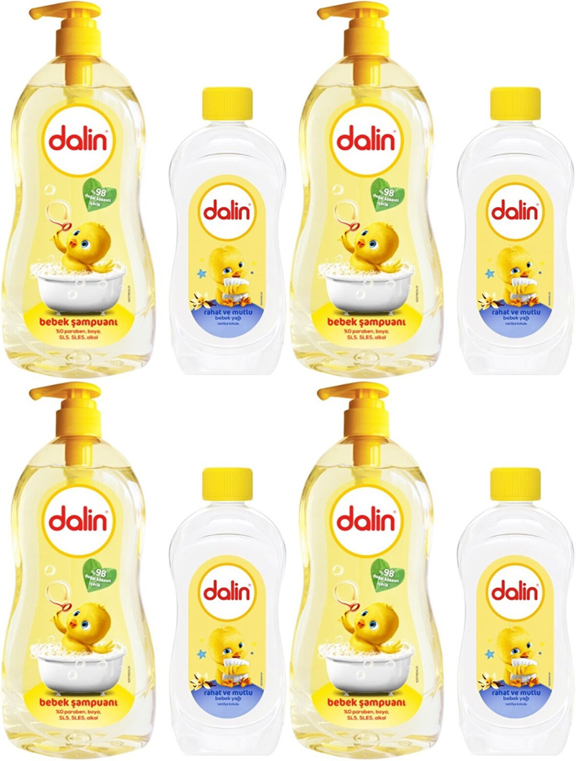 Dalin Bebek Şampuanı Klasik 700ML Pompalı + 100ML Bebek Yağı (Rahat ve Mutlu) (4 Lü Set)