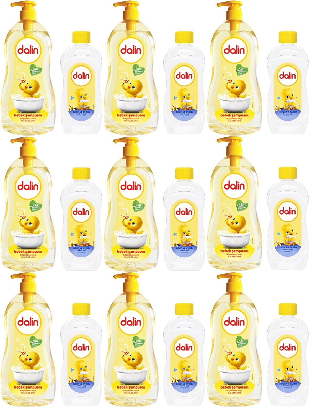 Dalin Bebek Şampuanı Klasik 700ML Pompalı + 100ML Bebek Yağı (Rahat ve Mutlu) (9 Lu Set)