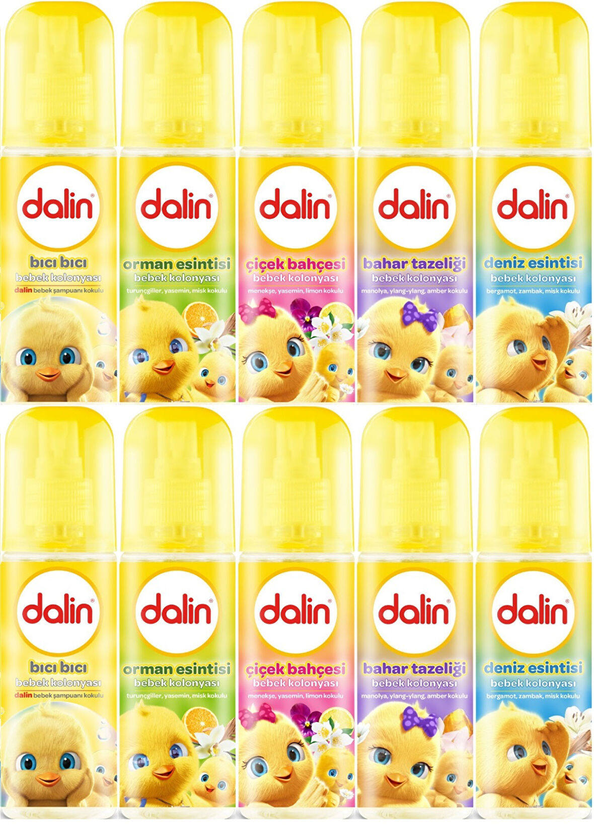 Dalin Bebek Kolonyası 150ML (Bıcı Bıcı-Orman-Çiçek-Bahar-Deniz) (Karma 10 Lu Set)