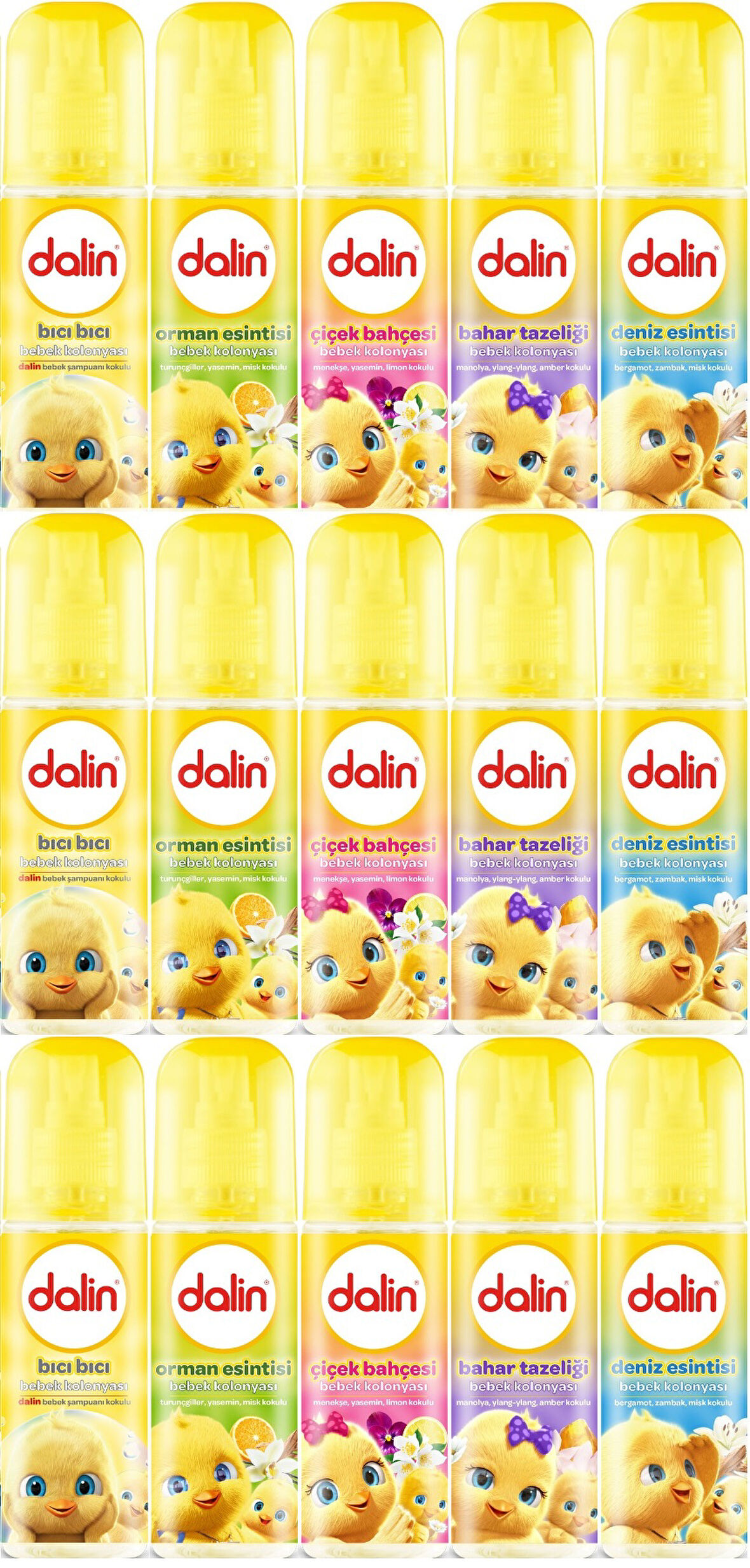 Dalin Bebek Kolonyası 150ML (Bıcı Bıcı-Orman-Çiçek-Bahar-Deniz) (Karma 15 Li Set)