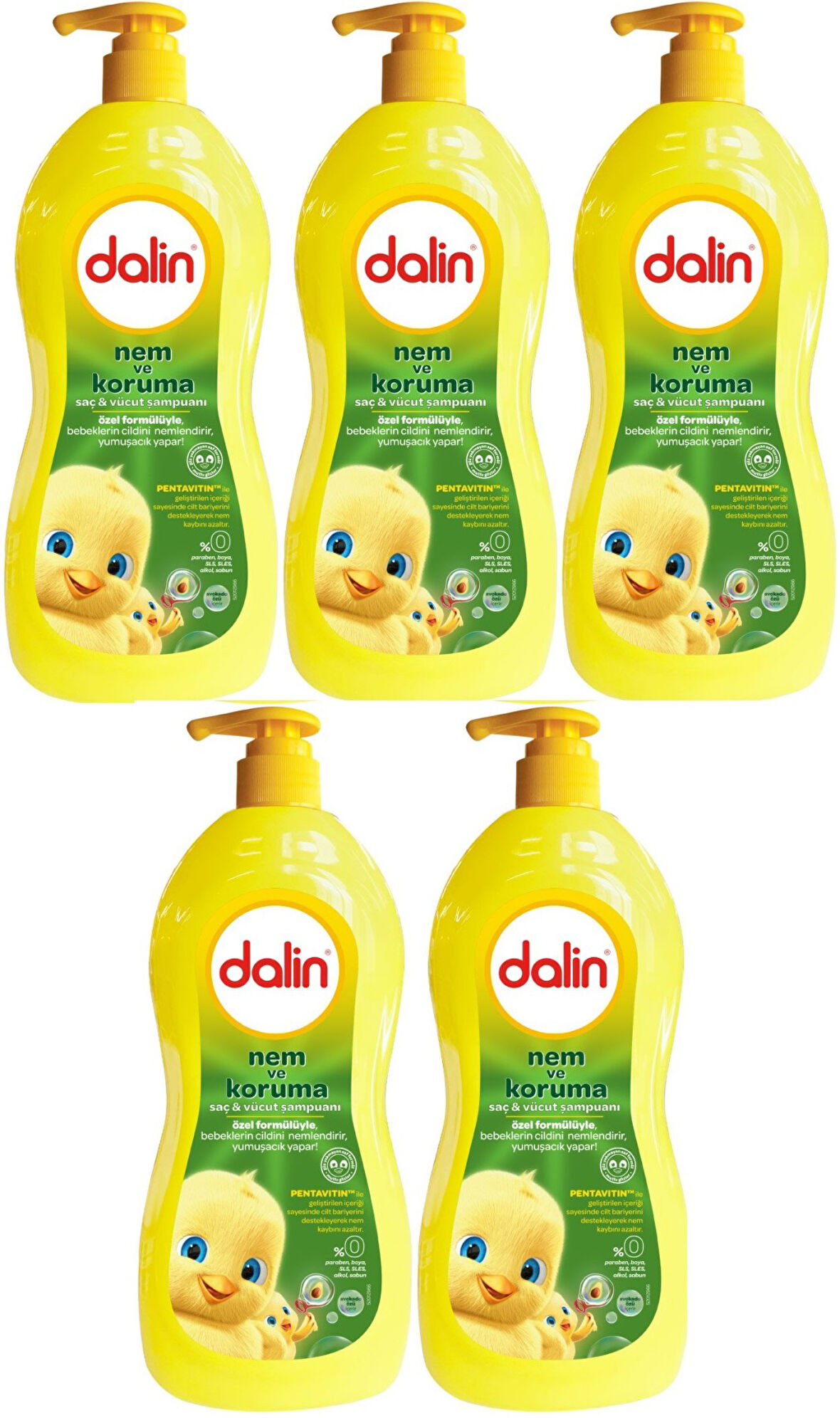 Dalin Bebek Saç & Vücut Şampuanı 700ML Nem ve Koruma Avakado Özlü (Pompalı) (5 Li Set)