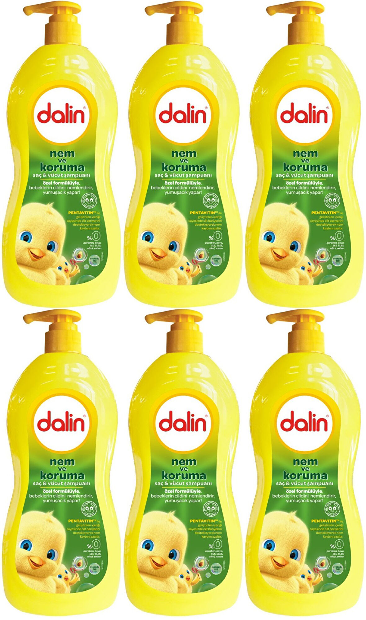 Dalin Bebek Saç & Vücut Şampuanı 700ML Nem ve Koruma Avakado Özlü (Pompalı) (6 Lı Set)