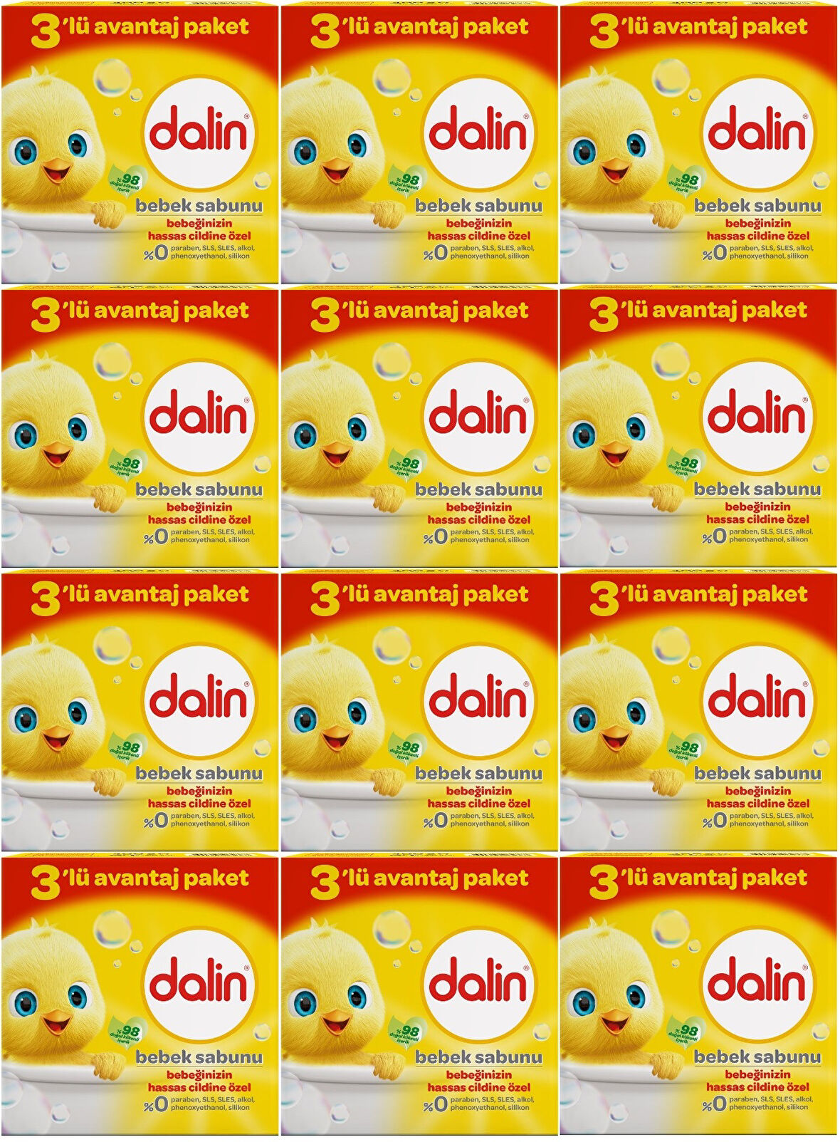 Dalin Bebek Sabunu 100GR (36 Lı Set) Hassas Ciltler İçin Kutu (12PK*3)