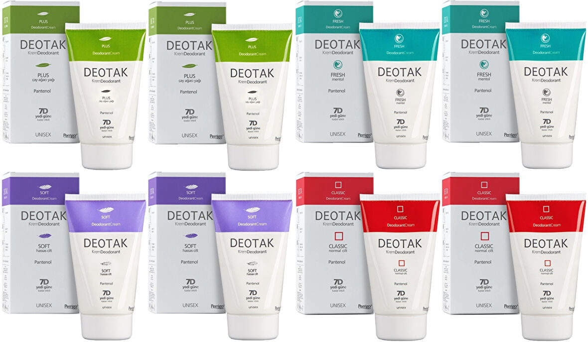 Deotak Krem Deodorant Unisex 35ML (Normal Cilt/Mentol/Hassas/Çay Ağacı Yağı) Karma (8 Li Set)