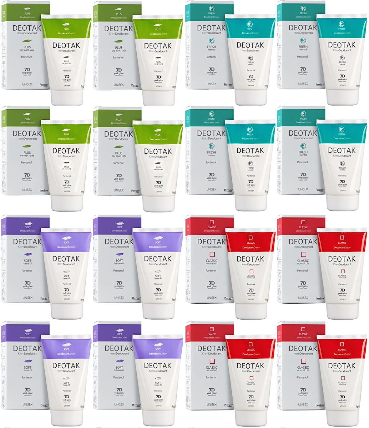 Deotak Krem Deodorant Unisex 35ML (Normal Cilt/Mentol/Hassas/Çay Ağacı Yağı) Karma (16 Lı Set)