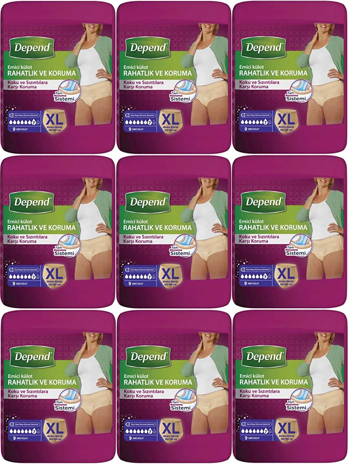Depend Emici Külot Hasta Bezi XL - Extra Büyük Kadın 90 Adet (9PK*10)