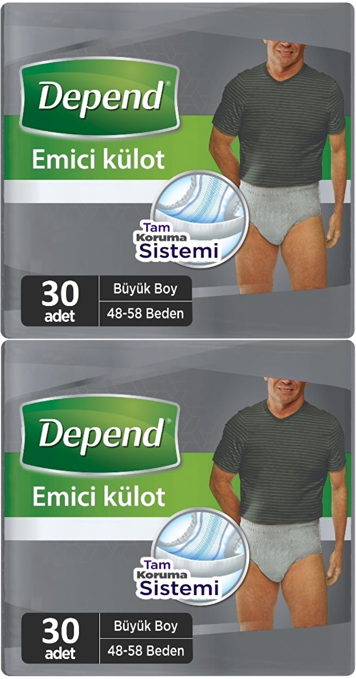 Depend Emici Külot Hasta Bezi Large - Büyük Erkek 60 Adet (2PK*30)