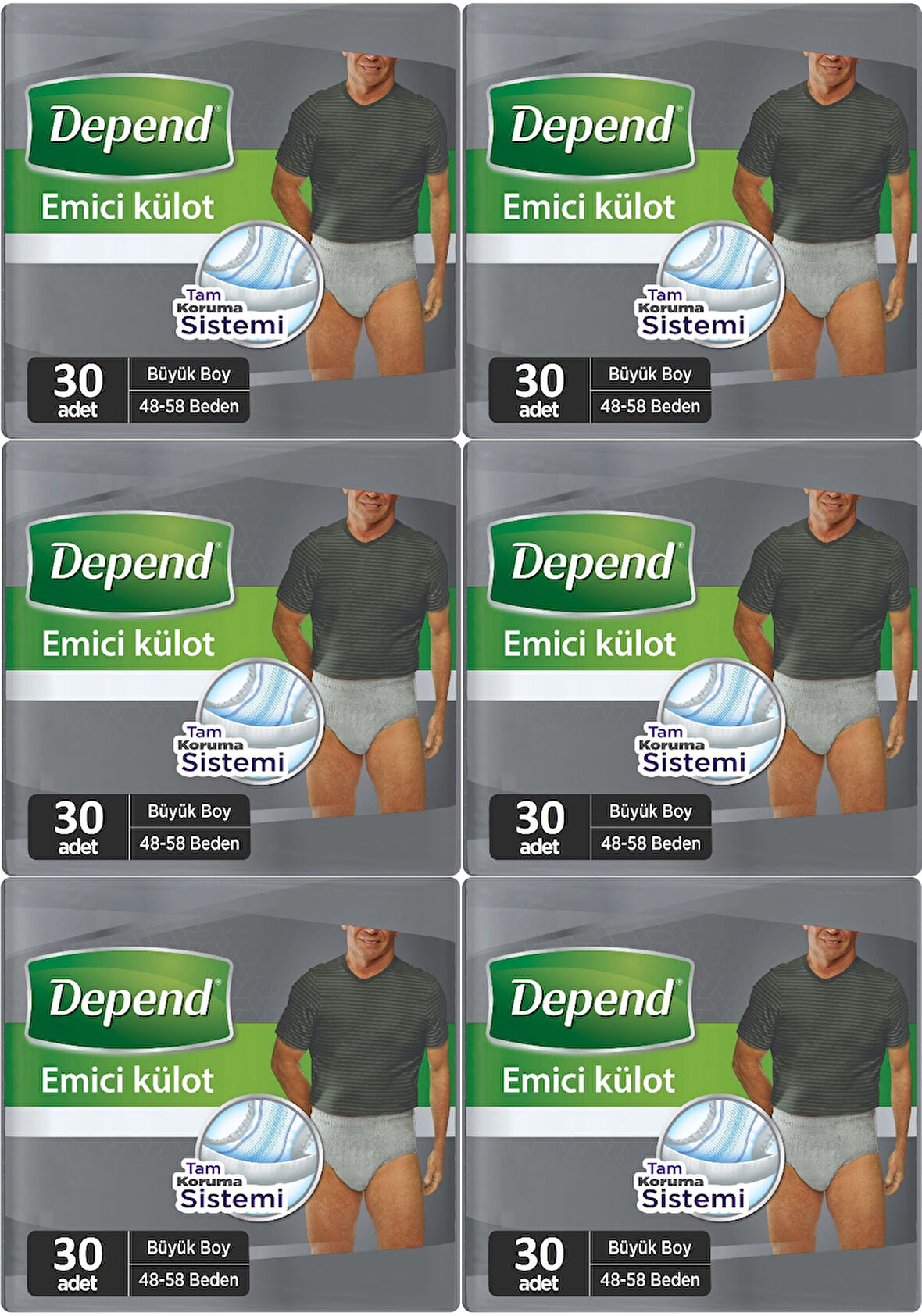 Depend Emici Külot Hasta Bezi Large - Büyük Erkek 180 Adet (6PK*30)