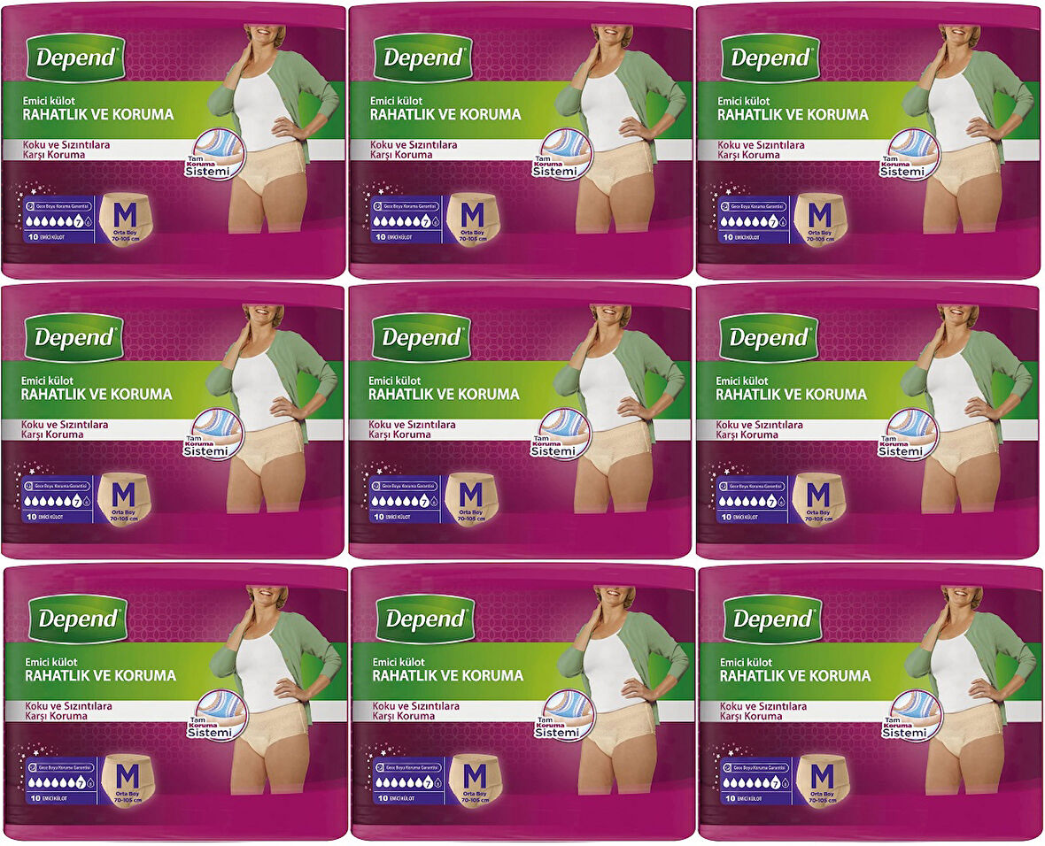 Depend Emici Külot Hasta Bezi Medium - Orta Kadın 90 Adet (9PK*10)