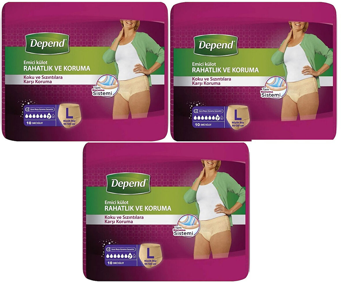 Depend Emici Külot Hasta Bezi Large - Büyük Kadın 30 Adet (3PK*10)