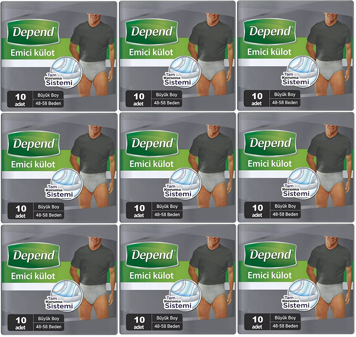 Depend Emici Külot Hasta Bezi Large - Büyük Erkek 90 Adet (9PK*10)