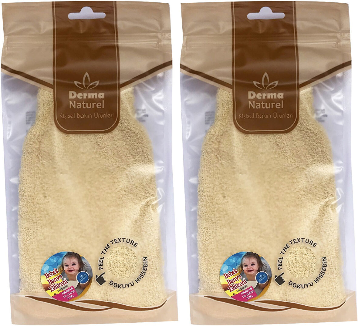 Derma Naturel Bebek Banyo Eldiveni Hassas Ciltlere Özel (15*24CM) MS-01 (2 Li Set)