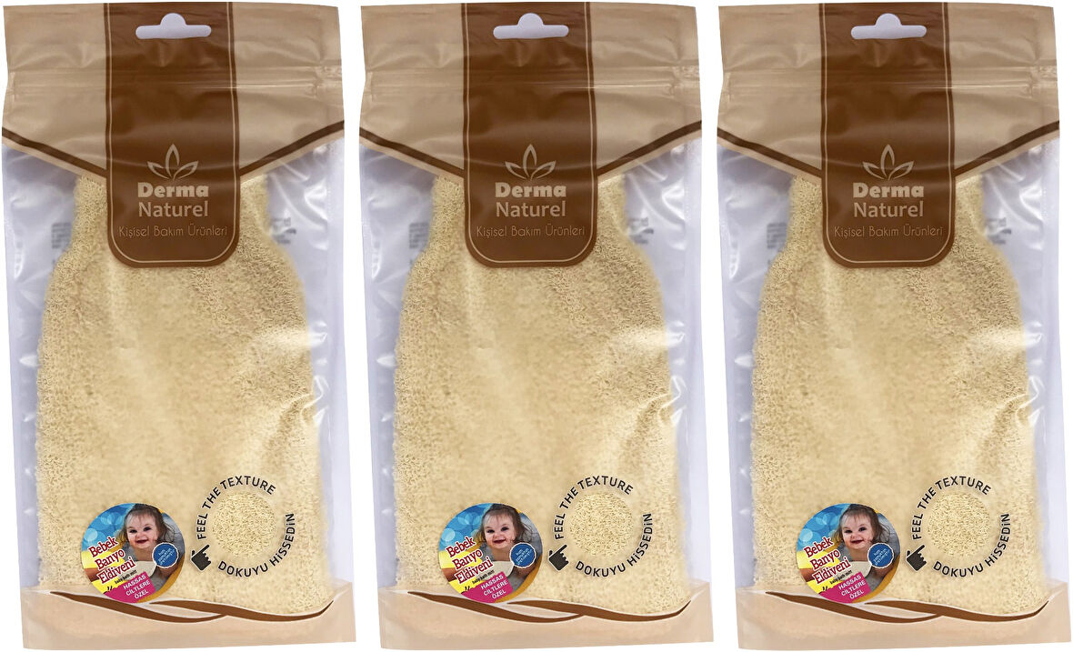Derma Naturel Bebek Banyo Eldiveni Hassas Ciltlere Özel (15*24CM) MS-01 (3 Lü Set)