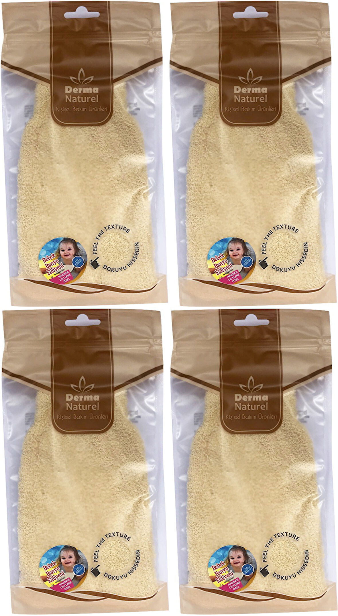 Derma Naturel Bebek Banyo Eldiveni Hassas Ciltlere Özel (15*24CM) MS-01 (4 Lü Set)