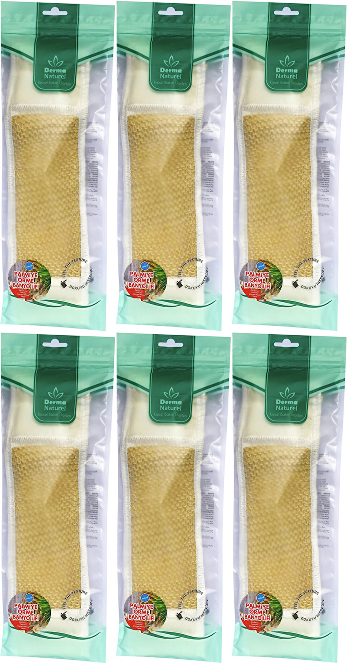 Derma Naturel Palmiye Örme İpli Banyo Kemeri (8*24CM) (6 Lı Set)